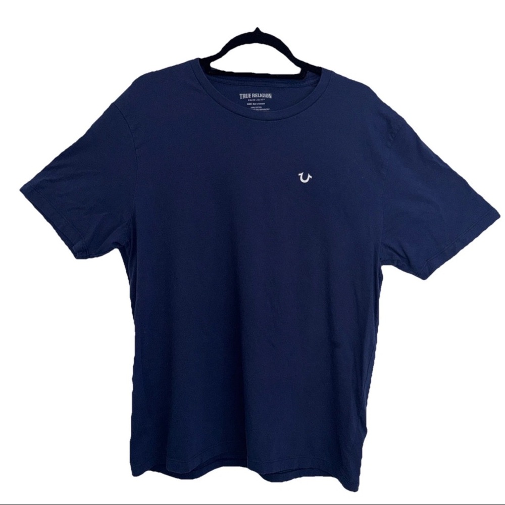 True Religion mens XL Logo T shirt buddha Horseshoe Blue Y2K